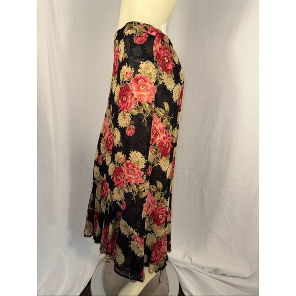 Vintage Y2K Reversible Floral Midi Skirt – Rose Print Black Red + Gray Pink Abst - Picture 8 of 16